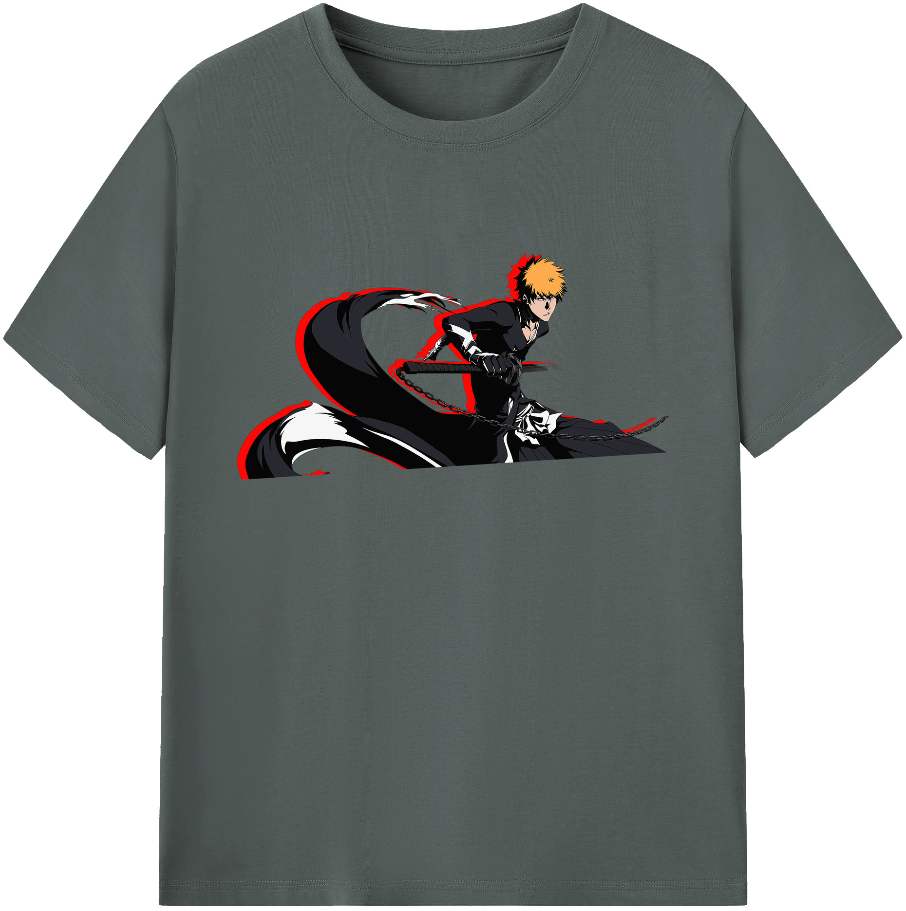 （画像用） ブリーチ 黒崎一護（くろさき いちご）BLEACH Kurosaki Ichigo 綿100％ メンズ半袖Tシャツ｜肌触りやわらか＆通気性